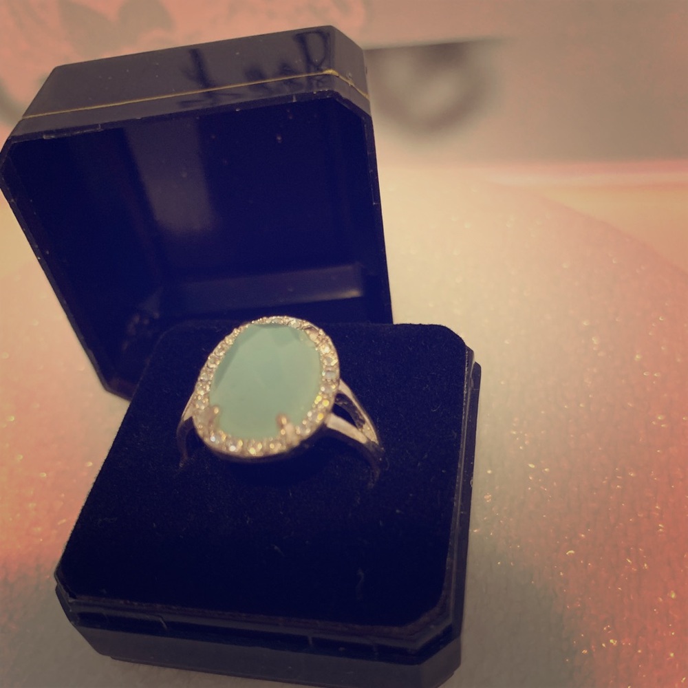 Silver cubic zirconia light turquoise clear accent